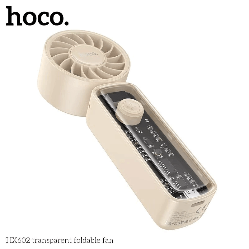 พัดลมพกพา HOCO HX602 ปรับแรงลม 100 ระดับ พับได้ 90&deg; แบตเตอรี่ 6.5 ชม. ความเร็วมอเตอร์ 8000RPM